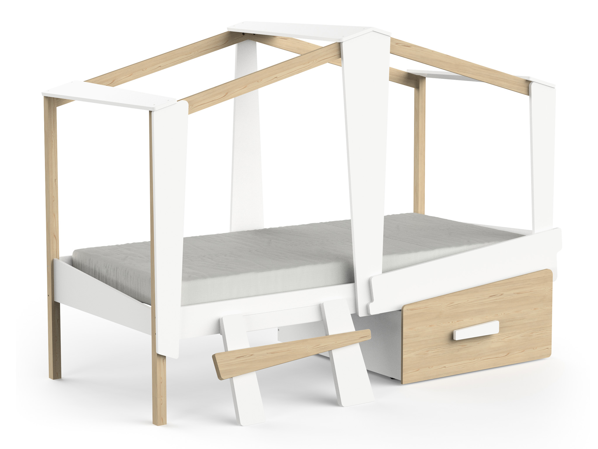CABANE házikó gyerekágy ágyneműtartóval 90x200 - fehér