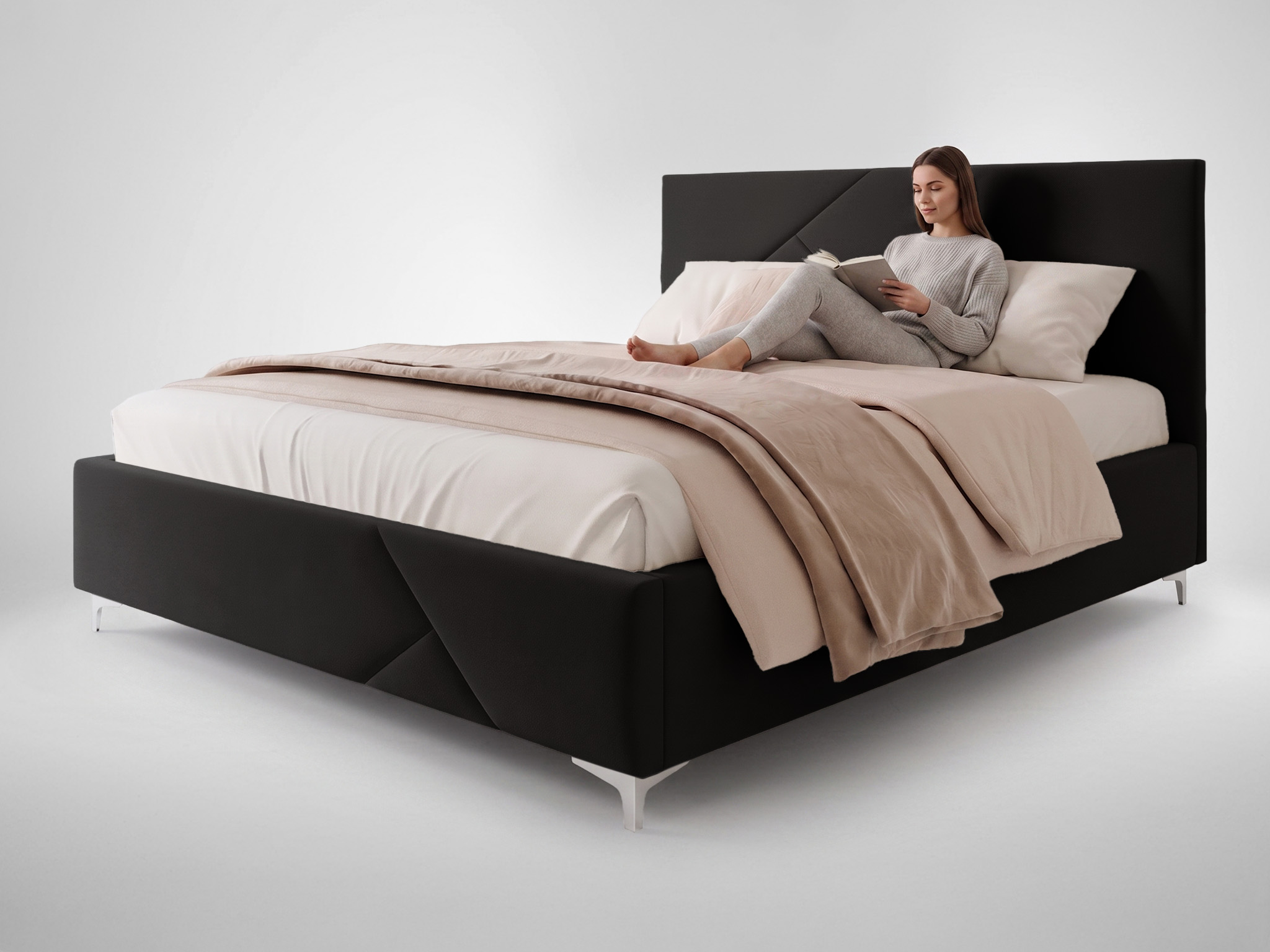 GM Čalúnená manželská posteľ s úložným priestorom Navaro 160x200 - čierna