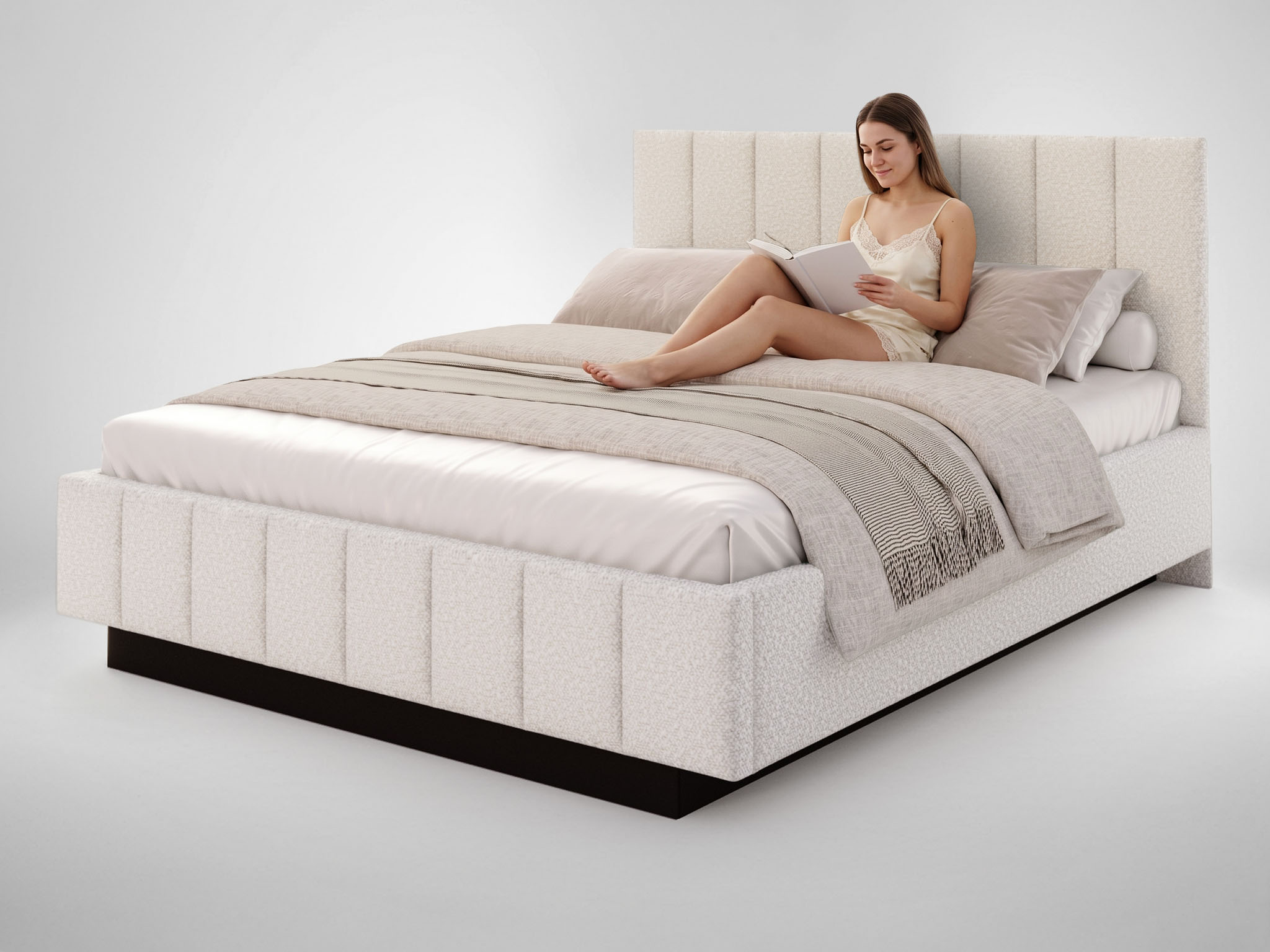 GM Čalúnená posteľ s úložným priestorom Levito 180x200 - krémová