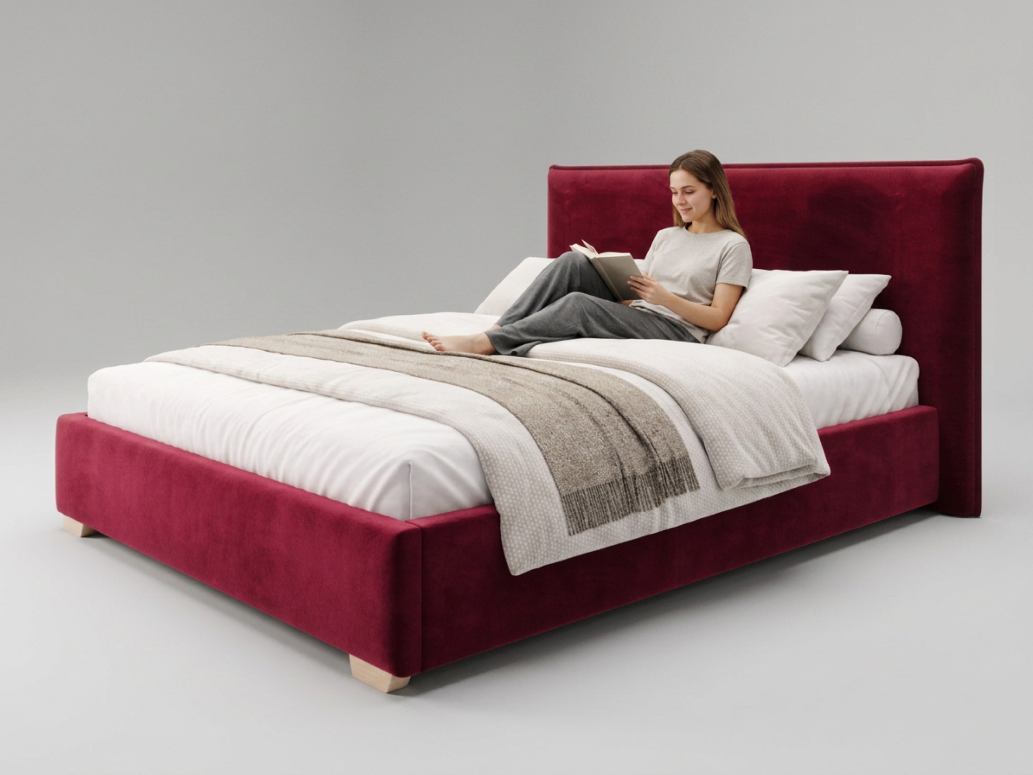 GM Čalúnená manželská posteľ s úložným priestorom Perfetto 140x200 - bordová