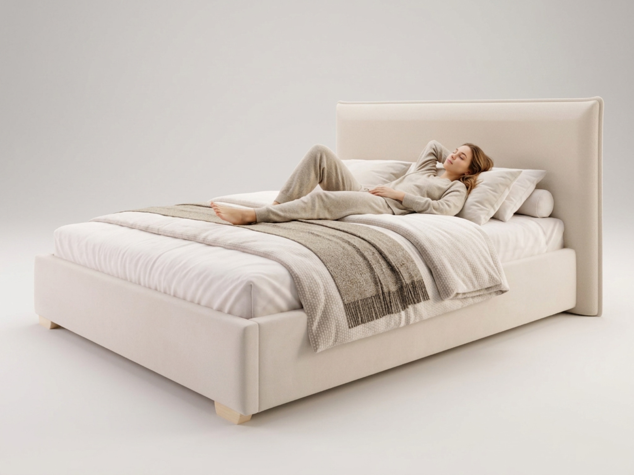 GM Čalúnená manželská posteľ s úložným priestorom Perfetto 180x200 - krémová
