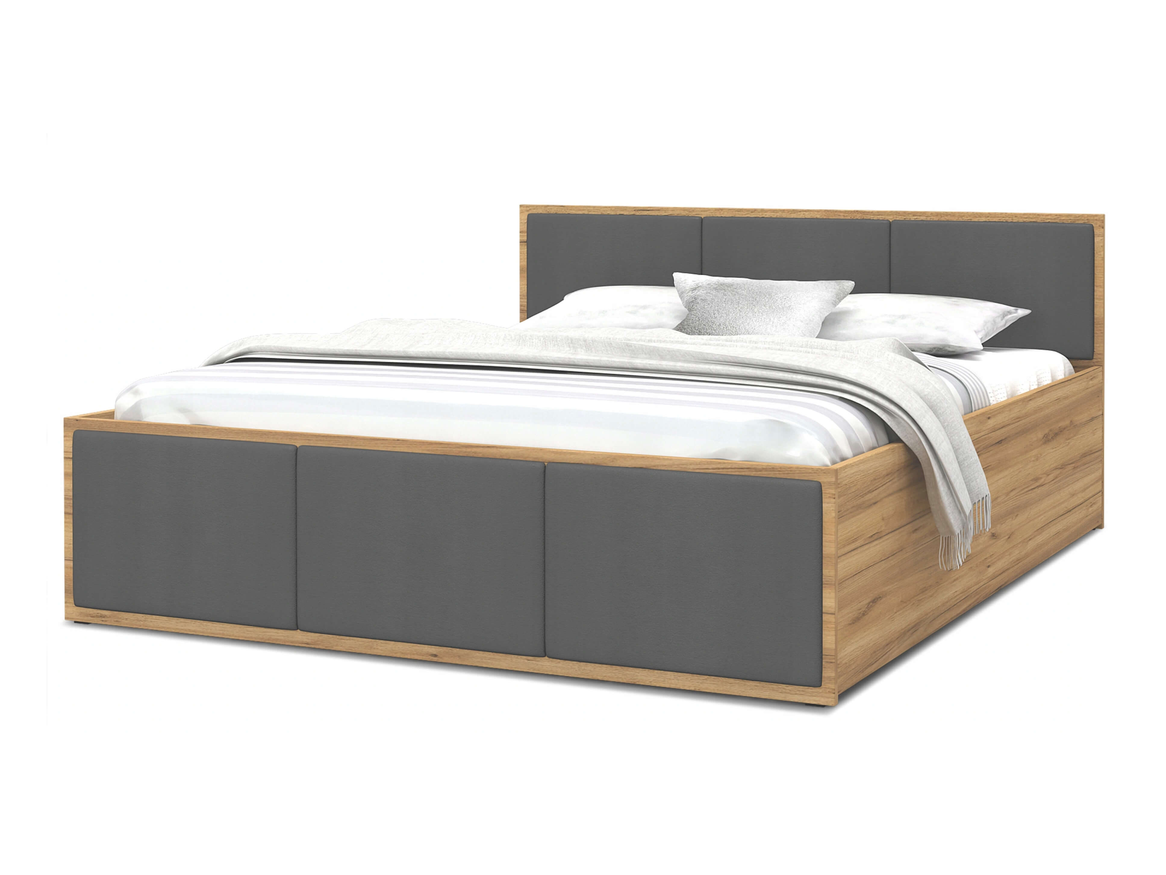 GL Čalúnená jednolôžková posteľ s úložným priestorom Dolly 120x200 - dub craft/grafit